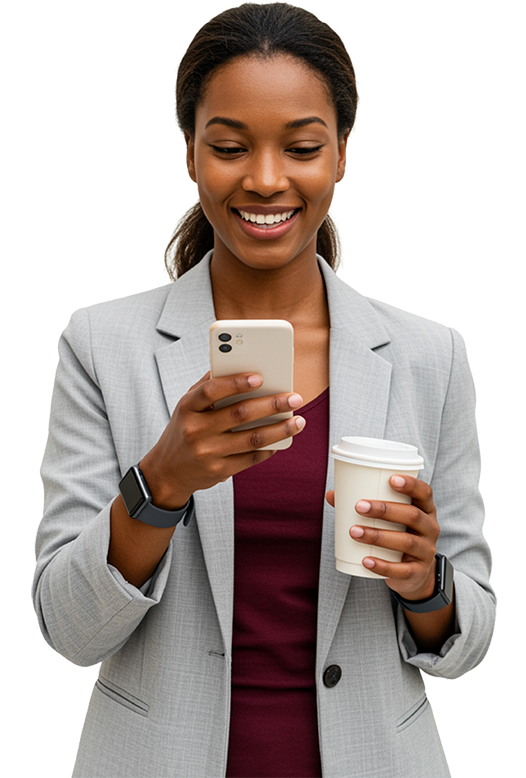 Our Story Lady looking at her phone